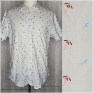 Bonobos Sz L Stretch Riviera Short Sleeve Mens Camp Shirt Tailored Fit Collared